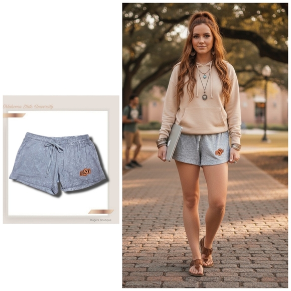 Oklahoma State University Pants - 🌿Oklahoma State University Women's Medium Marble Gray Logo Shorts